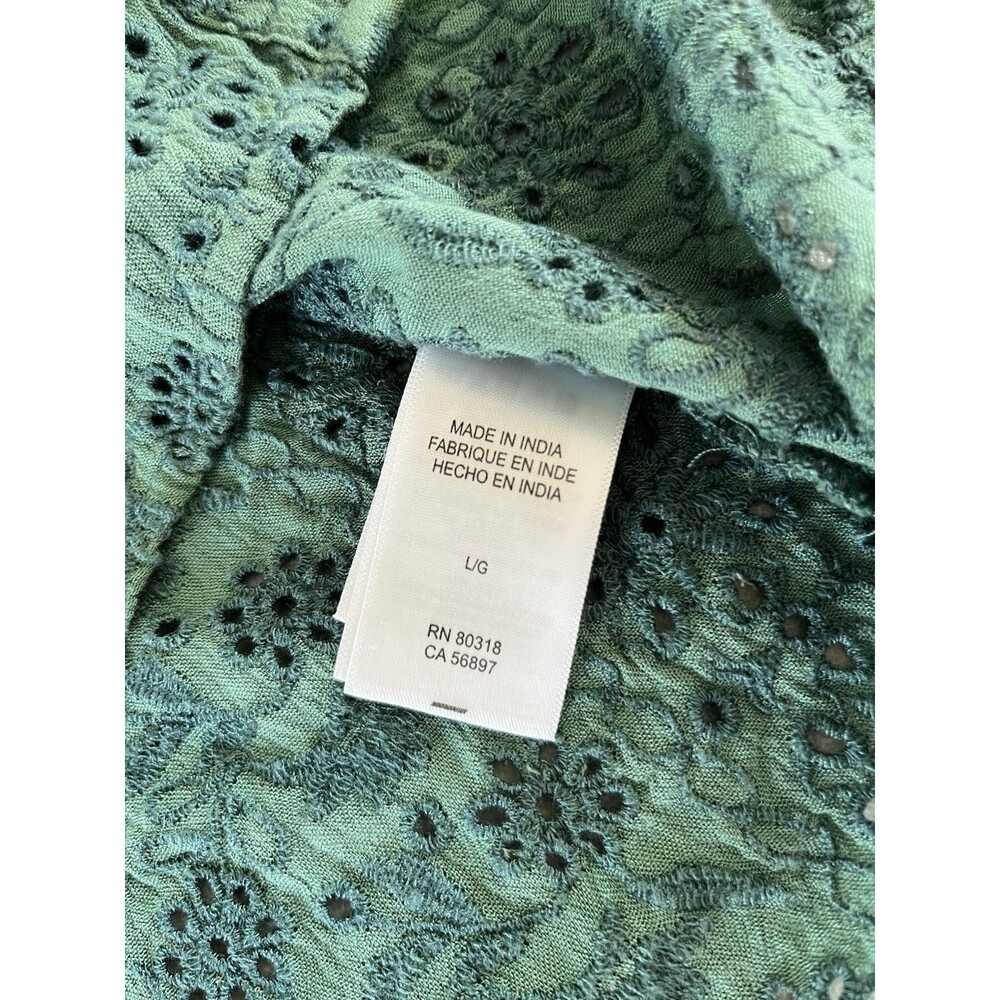 Lucky Brand Eyelet Lace Blouse Top Large Sage Green Cotton Cottagecore Boho - Picture 9 of 10